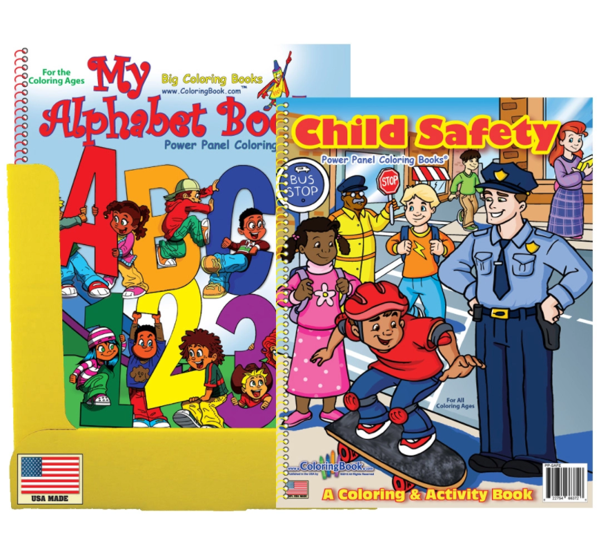 24 Pack Coloring Book Display 12 Letters & Numbers and 12 Child Safety