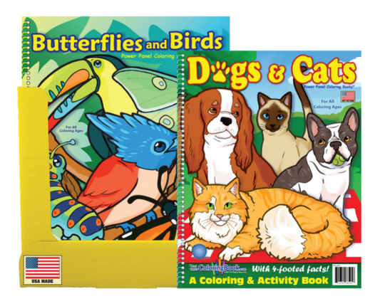 24 Pack Coloring Book Display 12 Butterflies & Birds and 12 Dogs & Cats