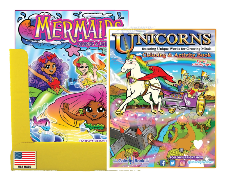 24 Pack Coloring Book Display 12 Mermaids and 12 Unicorns