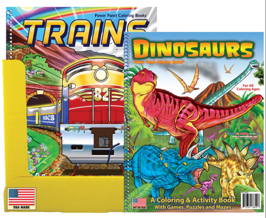 24 Pack Coloring Book Display 12 Trains and 12 Dinosaurs